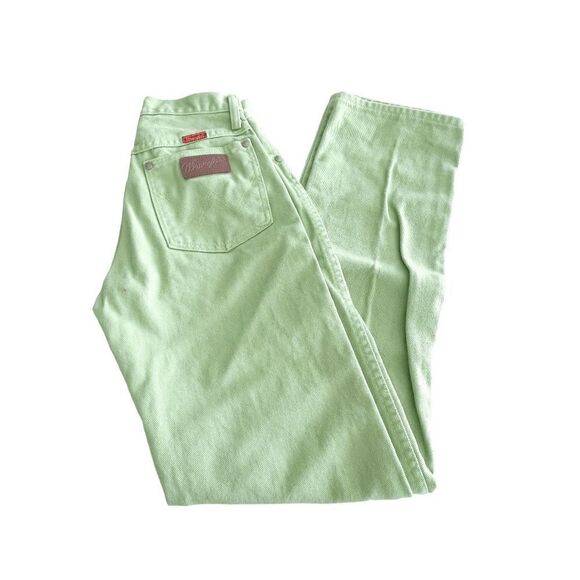 Vintage Wrangler Women's 14MWZLI High Rise Slim Fit USA Jeans Lime Green Size 3 - Picture 1 of 9